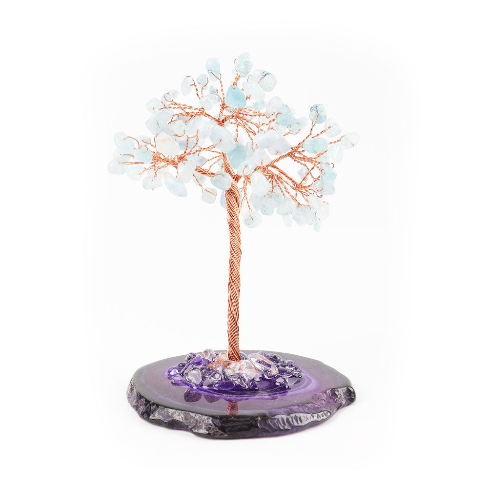 12cm Aquamarine Lucky Tree with Agate Base Free Form