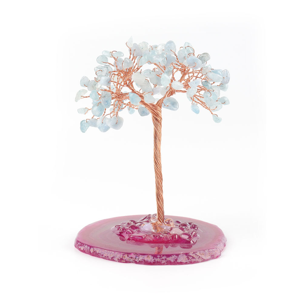 12cm Aquamarine Lucky Tree with Agate Base Free Form