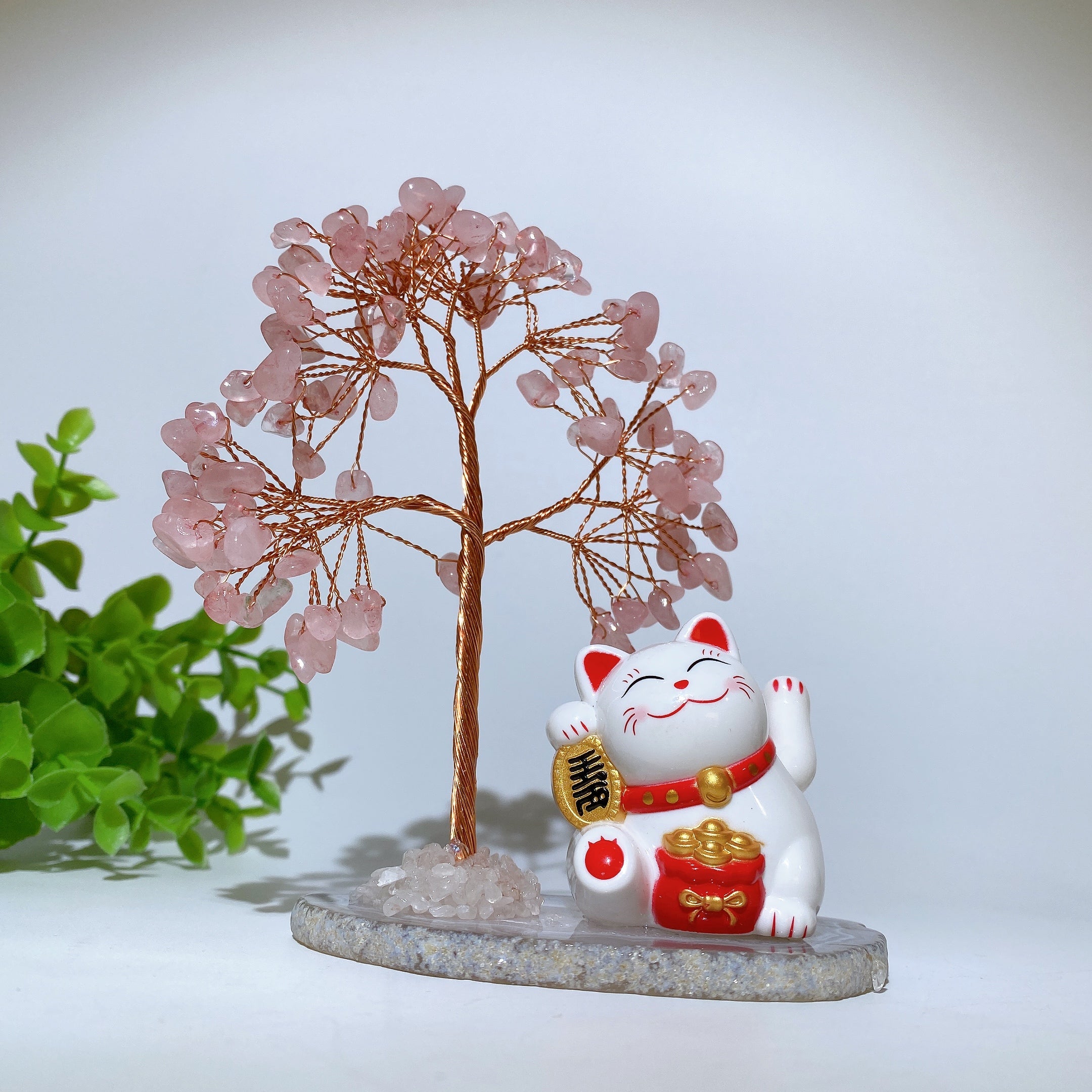 12cm Crystal Chips Fortune Tree with Maneki-neko