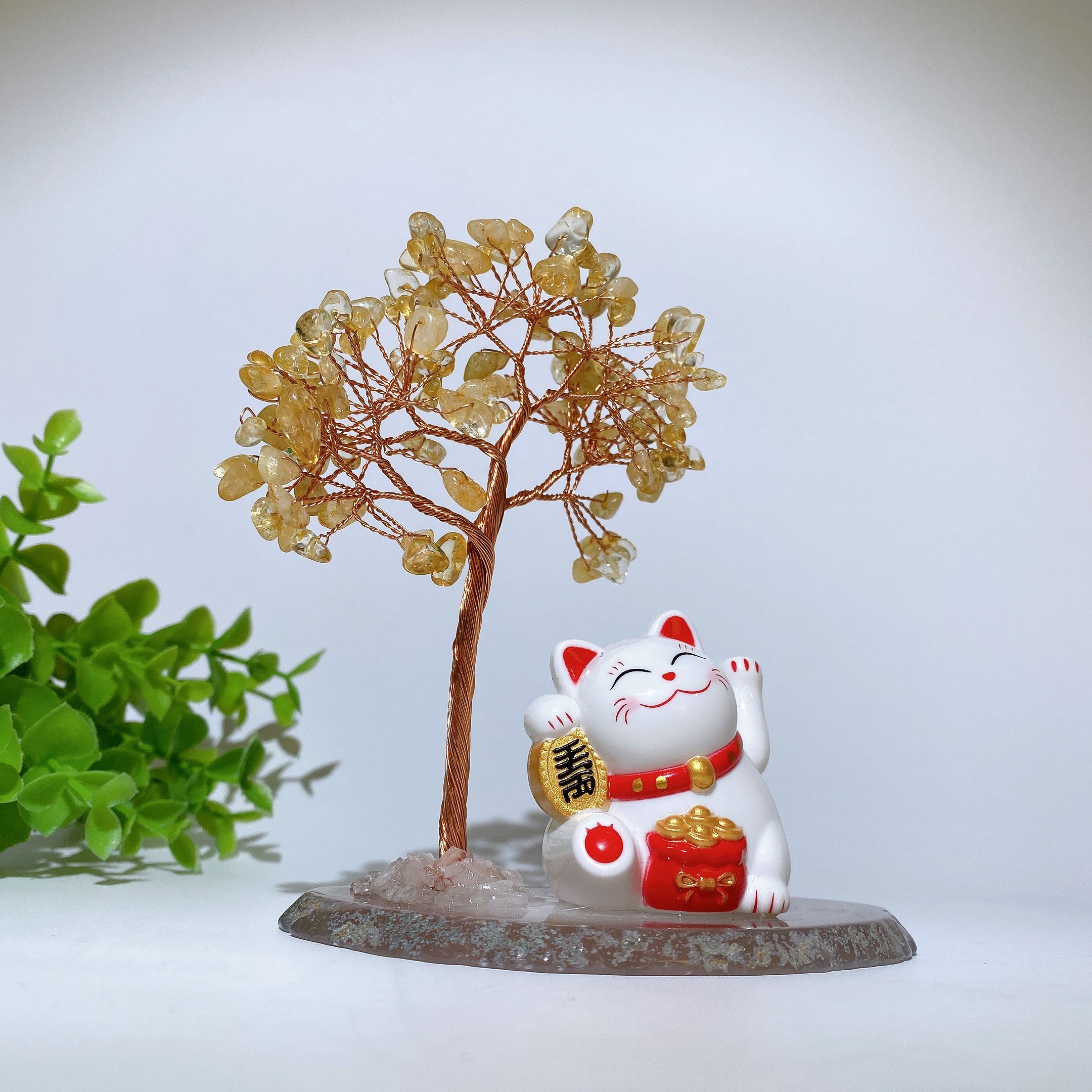 12cm Crystal Chips Fortune Tree with Maneki-neko