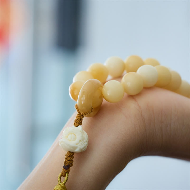 12mm Bodhi Seed Wrist Mala with Dancing Lion Charm for Harmony