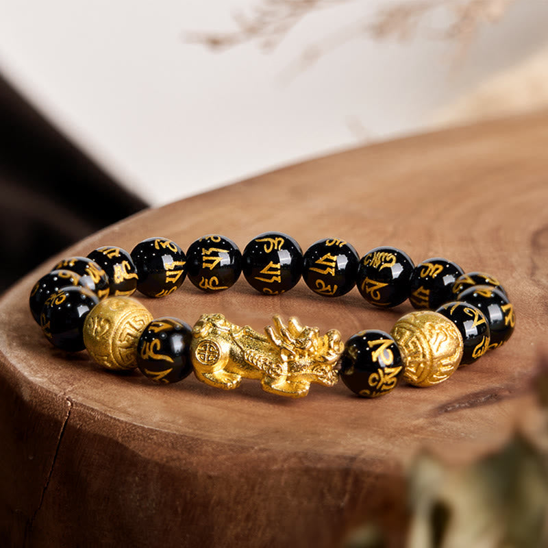 12mm Feng Shui Pixiu Obsidian Wealth Bracelet