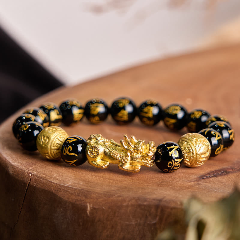 12mm Feng Shui Pixiu Obsidian Wealth Bracelet