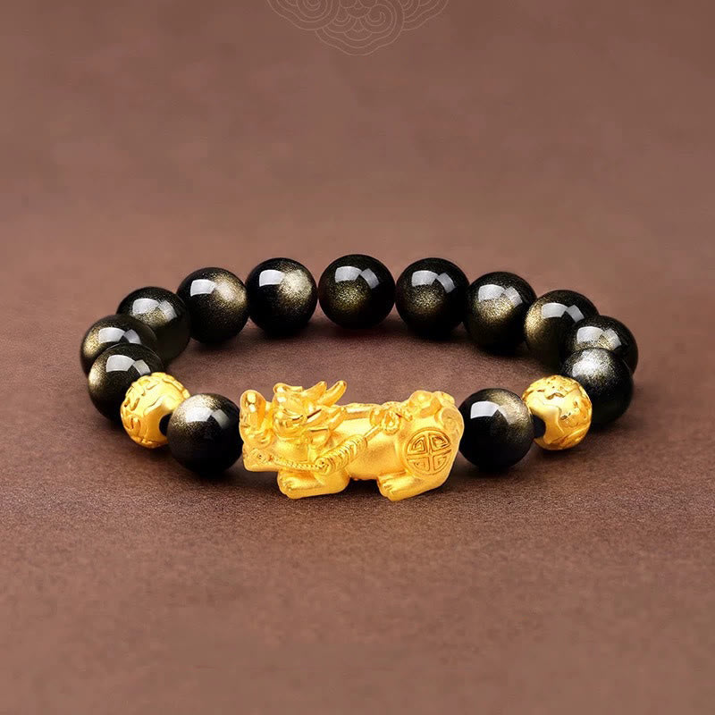 12mm Gold Sheen Obsidian PiXiu Wealth Bracelet