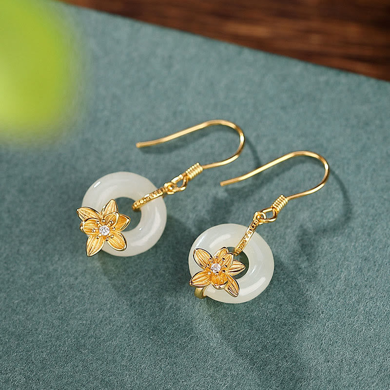 12mm Hetian Jade Peace Buckle Orchid Jade Earrings