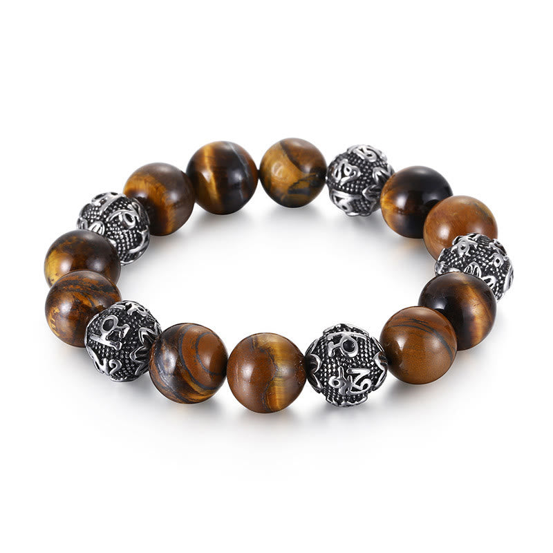 12mm Men's Lava Rock Om Mani Padme Hum Bracelet for Protection