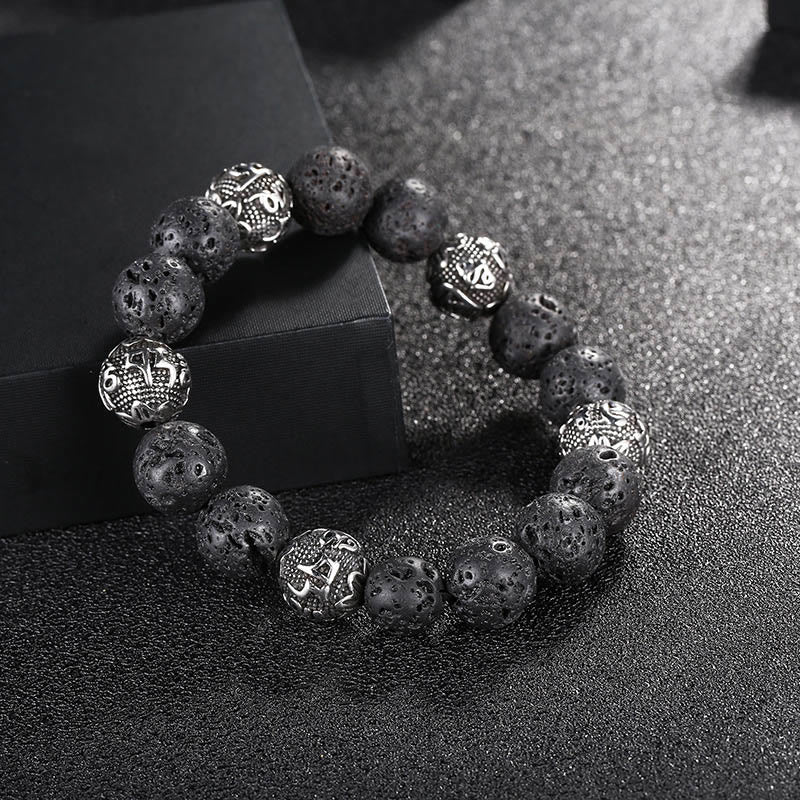12mm Men's Lava Rock Om Mani Padme Hum Bracelet for Protection