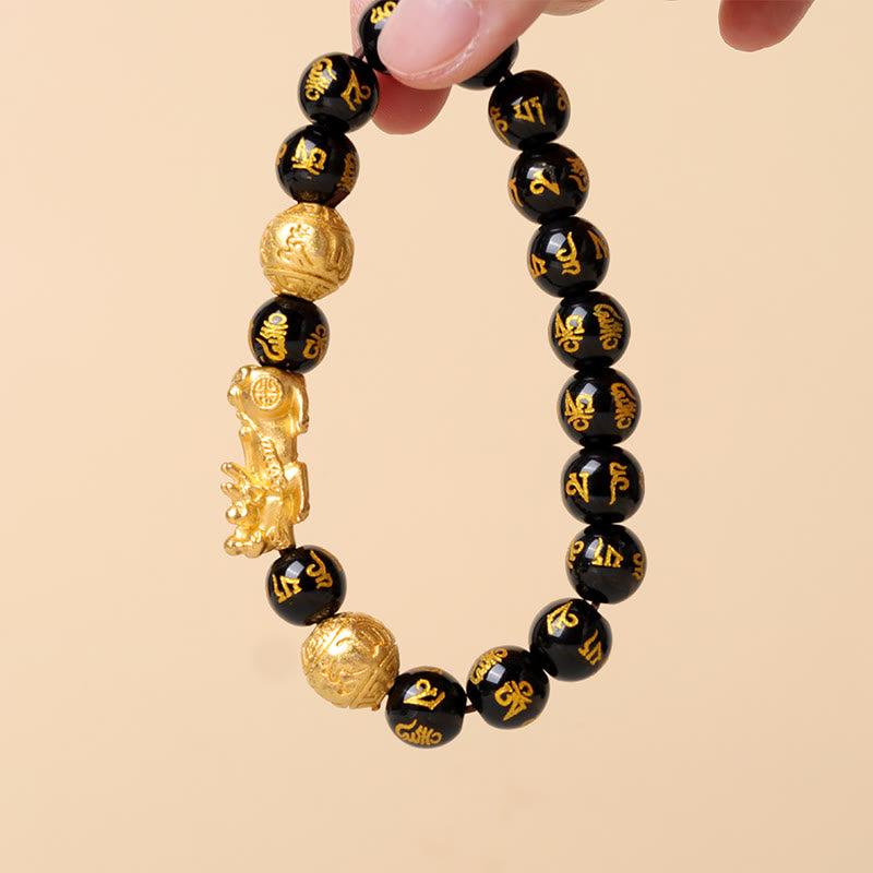 12mm Obsidian FengShui PiXiu Wealth Bracelet Unisex