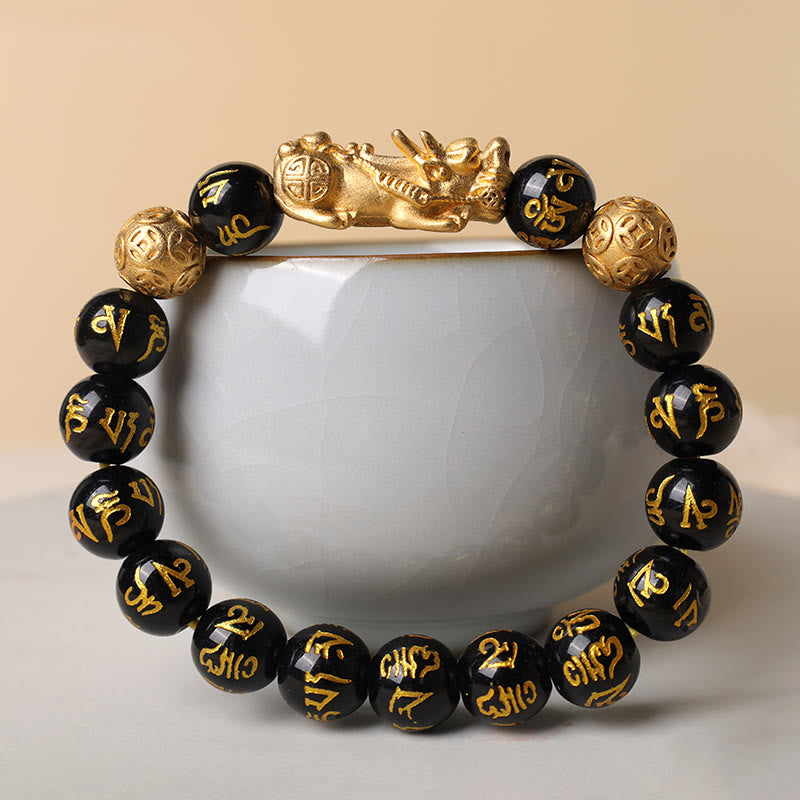 12mm Obsidian FengShui PiXiu Wealth Bracelet Unisex