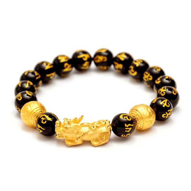 12mm Obsidian PiXiu Wealth Bracelet for Feng Shui Luck