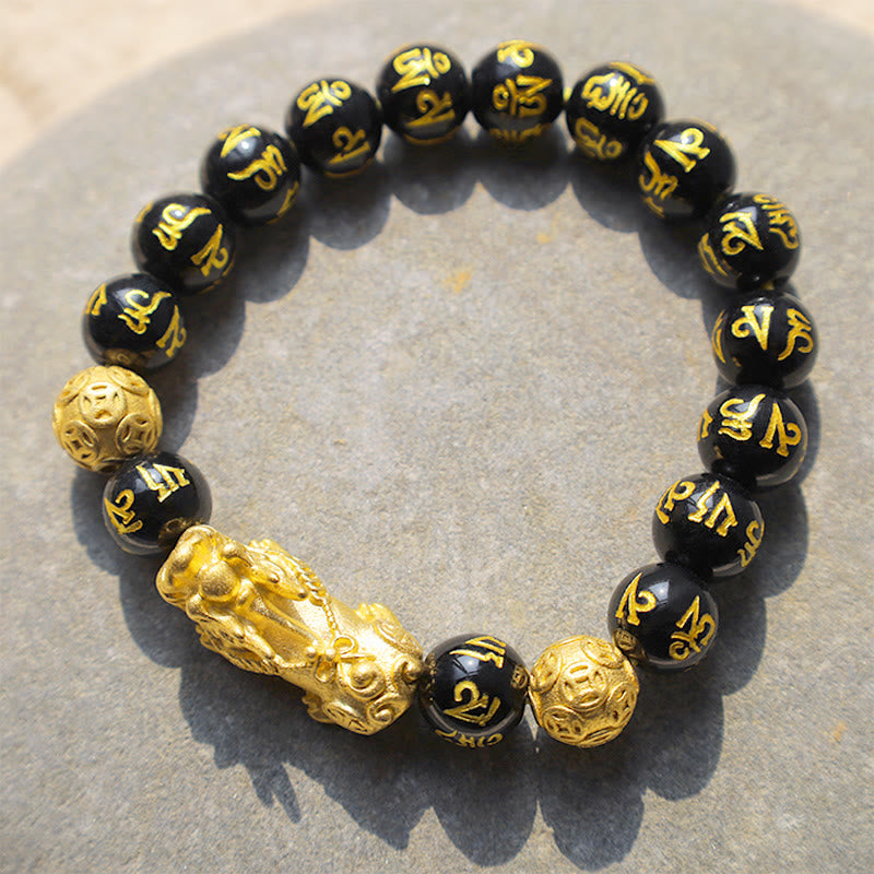 12mm Obsidian PiXiu Wealth Bracelet for Feng Shui Luck