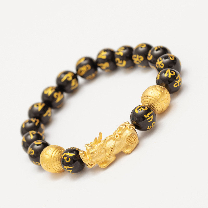 12mm Obsidian PiXiu Wealth Bracelet for Feng Shui Luck