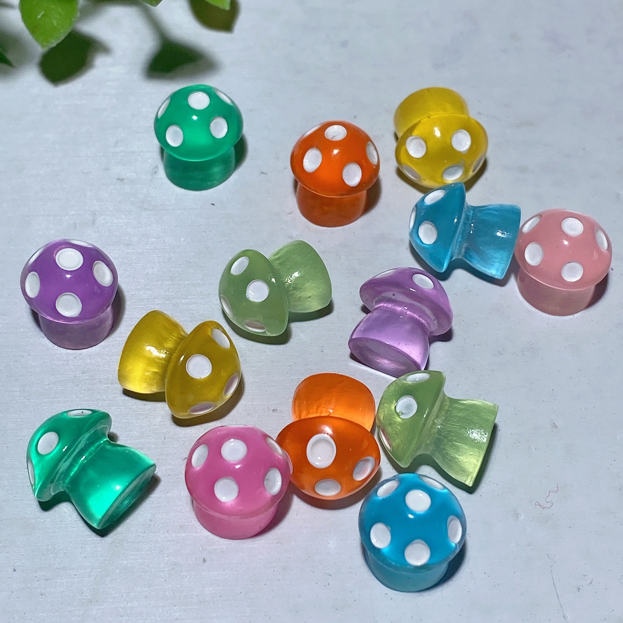 12mm Resin Luminous Mini Crystal Mushrooms Set of 8
