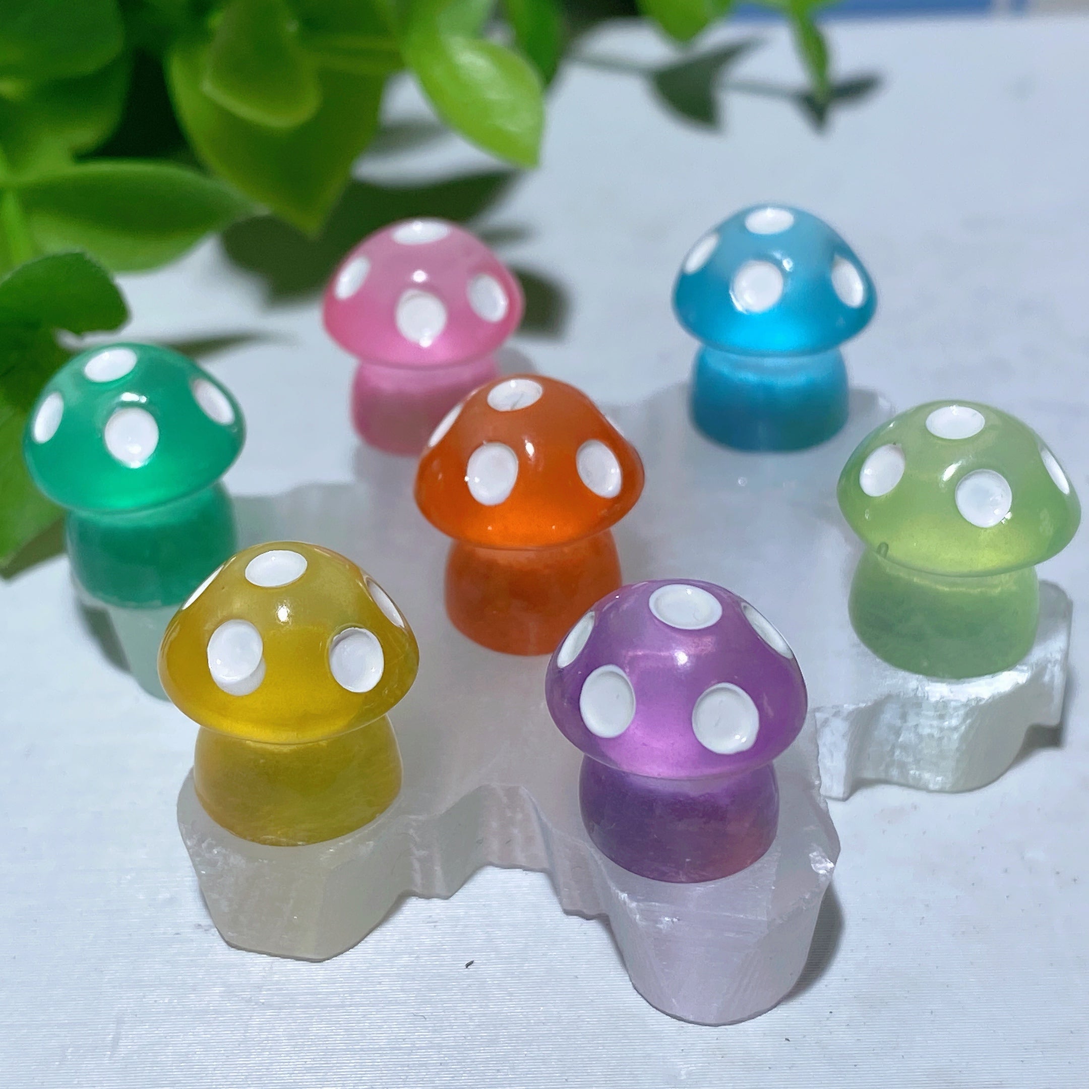 12mm Resin Luminous Mini Crystal Mushrooms Set of 8