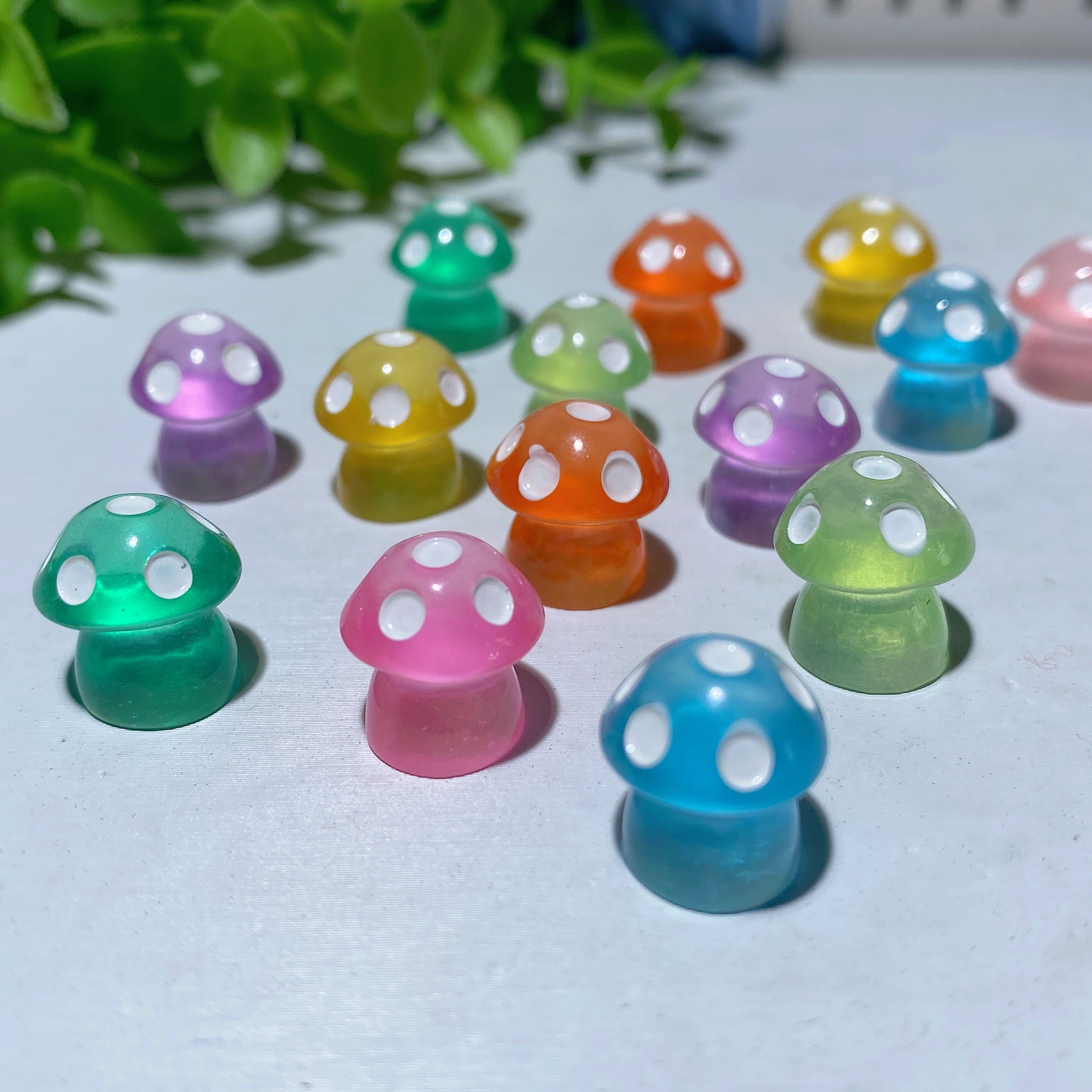 12mm Resin Luminous Mini Crystal Mushrooms Set of 8
