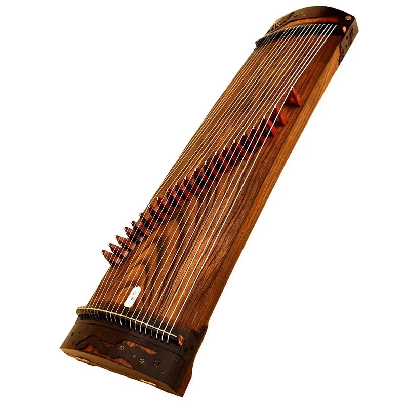 Traditional Chinese Guzheng instrument with 21 strings and solid wood design