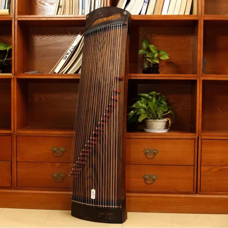 Traditional Chinese Guzheng musical instrument with 21 strings in solid wood design