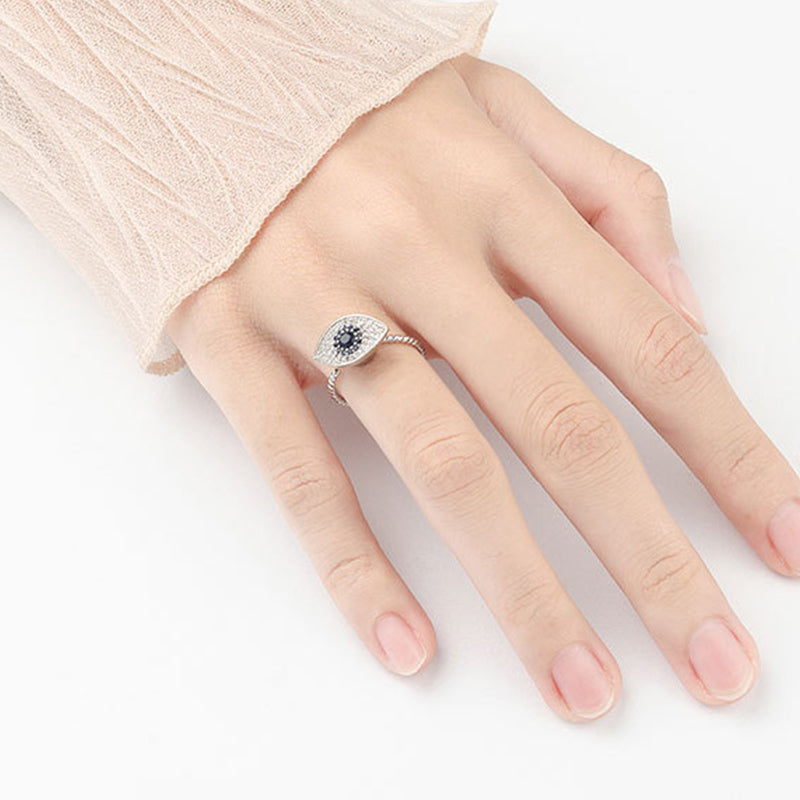 Adjustable 925 Sterling Silver Evil Eye Protection Ring