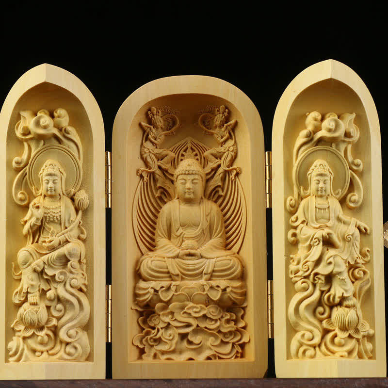 Hand-carved Boxwood Serenity Altar | Portable Prayer Altar Item