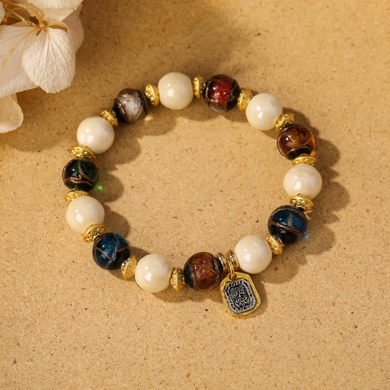 10mm Liuli Glass Incense Ash Porcelain Spiritual Protection Bracelet