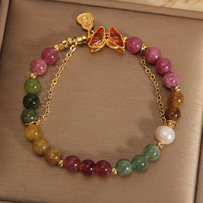 Tourmaline Positive Energy Bracelet | Colorful Butterfly Charm