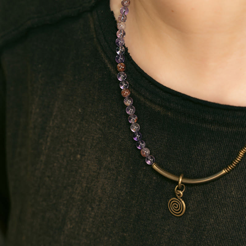 Love and Forgiveness Bracelet with Purple Phantom, Red Hematoid & Green Rutilated Quartz