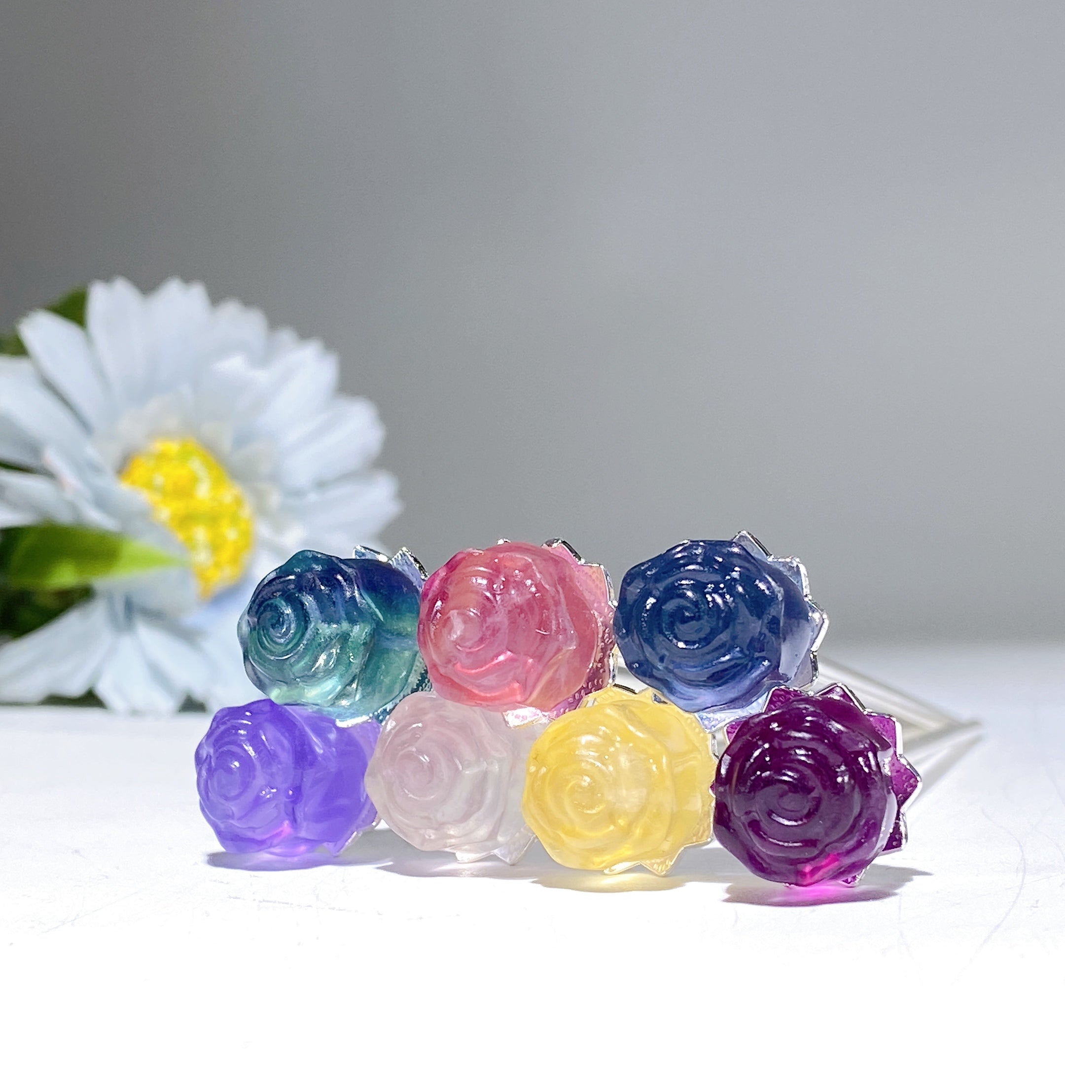 Fluorite Rose Flower Hair Pin | Healing Sounds
