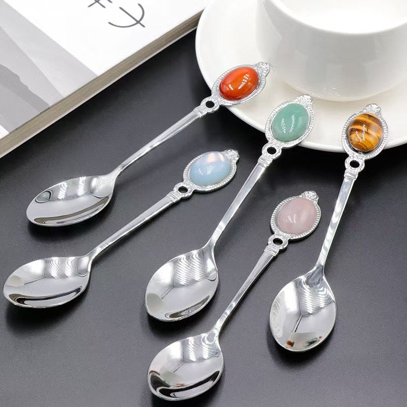 13cm Silver Crystal Fork & Spoon Set for Healing Decor