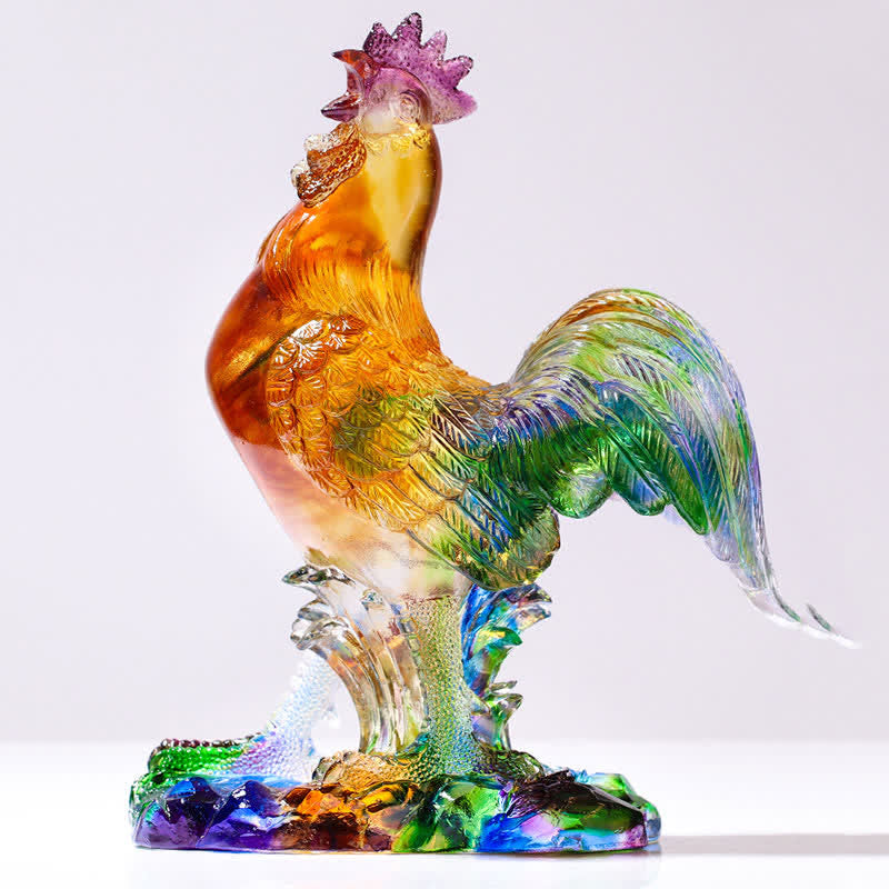 Handmade Liuli Crystal Rooster Zen Decor Art Piece