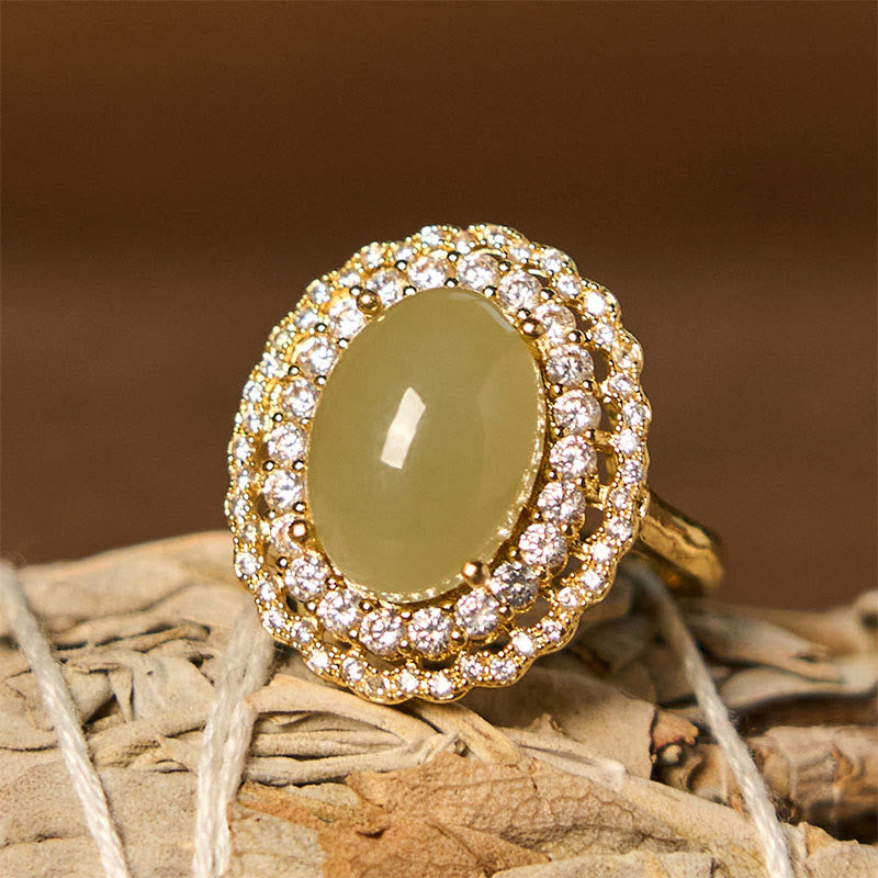 13x10mm Hetian Jade Abundance Ring in Gold Plated Copper
