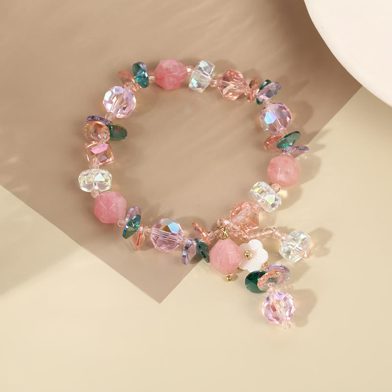 14-16cm Pink Green White Crystal Healing Bracelet