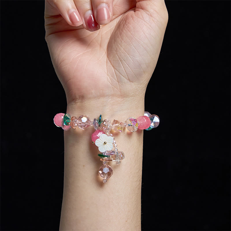 14-16cm Pink Green White Crystal Healing Bracelet