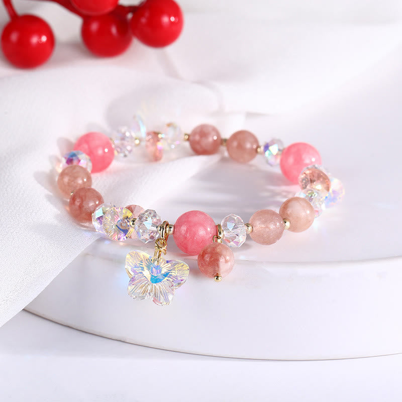 14-16cm Strawberry Quartz Love Bracelet with Pink & White Crystals