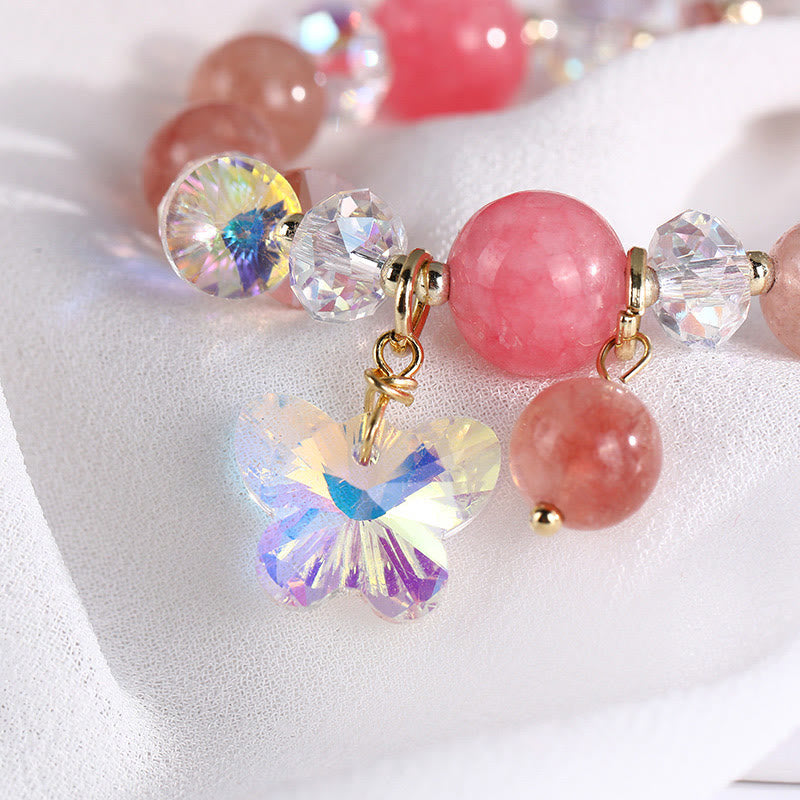 14-16cm Strawberry Quartz Love Bracelet with Pink & White Crystals