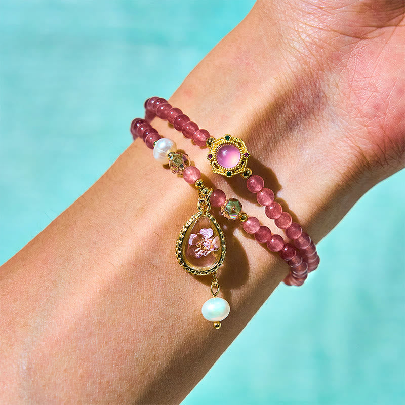 14-16cm Strawberry Quartz Positive Double Wrap Bracelet