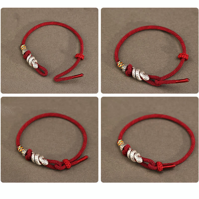 14-17cm Dark Red String 999 Sterling Silver Peace Buckle Strength Bracelet