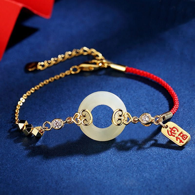 14-17cm Hetian Jade Peace Buckle Bracelet, Necklace & Earrings