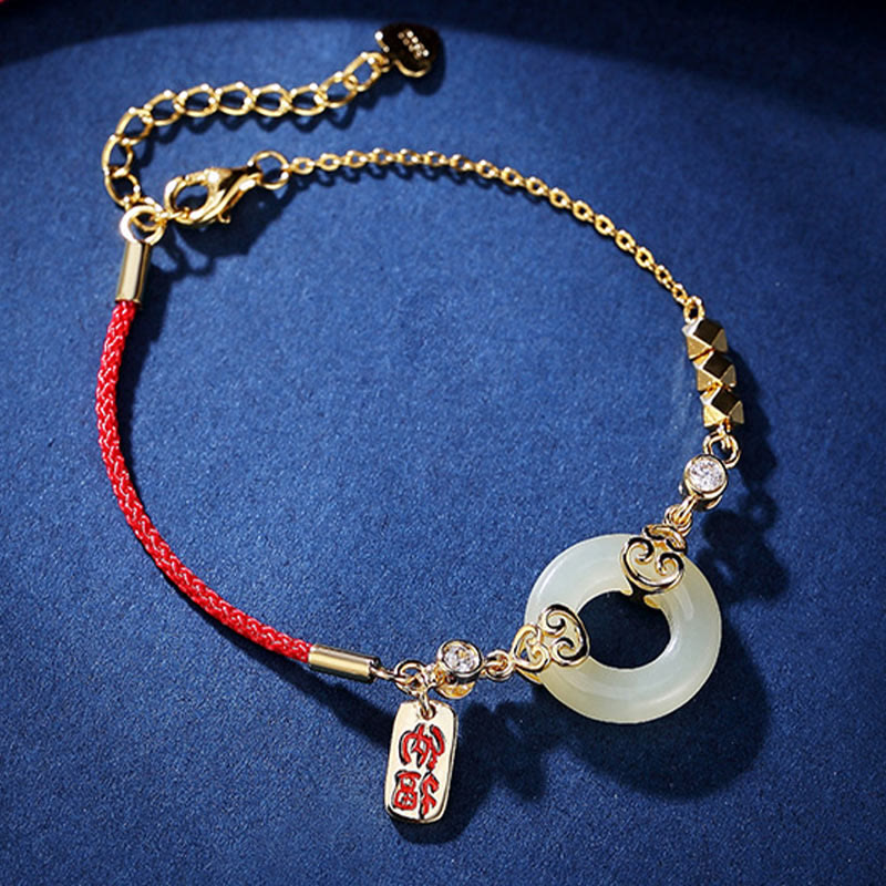 14-17cm Hetian Jade Peace Buckle Bracelet, Necklace & Earrings