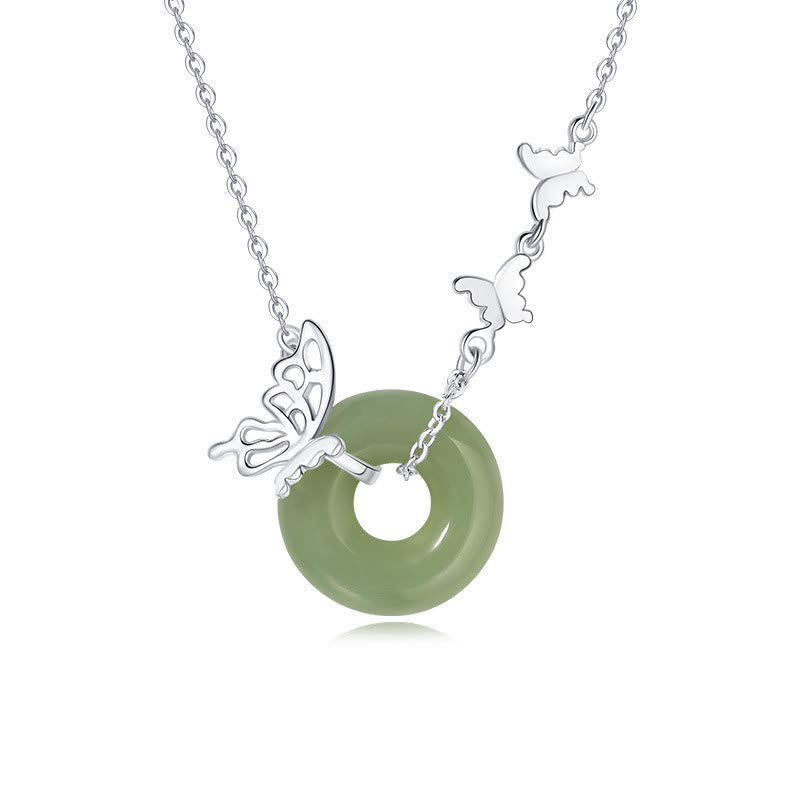 14-17cm Hetian Jade Peace Buckle Butterfly Bracelet & Necklace