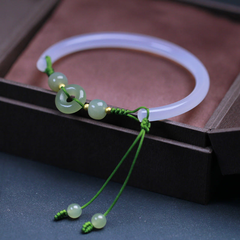 14-17cm White Agate Hetian Jade Peace Buckle Bracelet