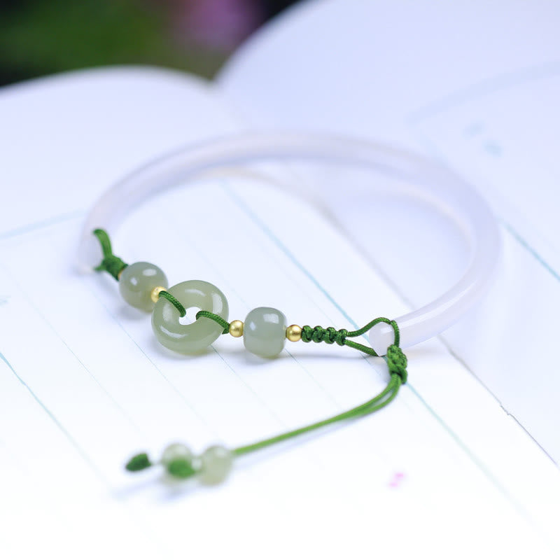 14-17cm White Agate Hetian Jade Peace Buckle Bracelet