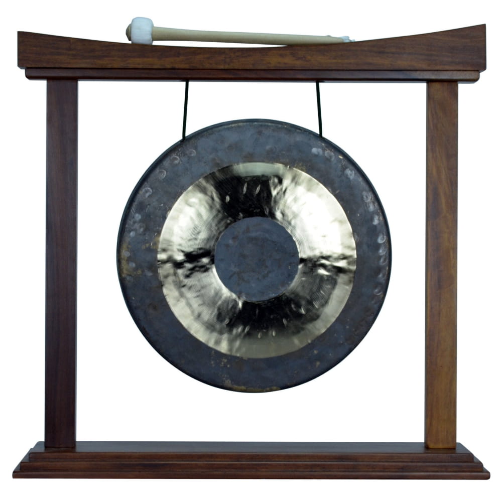 14’ Chau Gong on Curved Rosewood Gong Stand with Mallet - Medium Chinese Gongs with Stand Combos