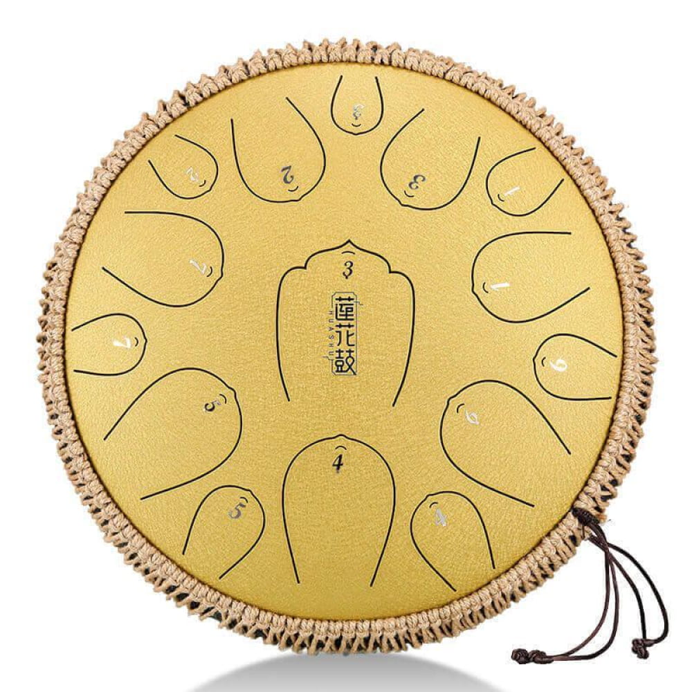 14-Inch Carbon Steel Tongue Drum 15-Note D Key Instrument - 14 Inches/15 Notes (D Major) / Gilt