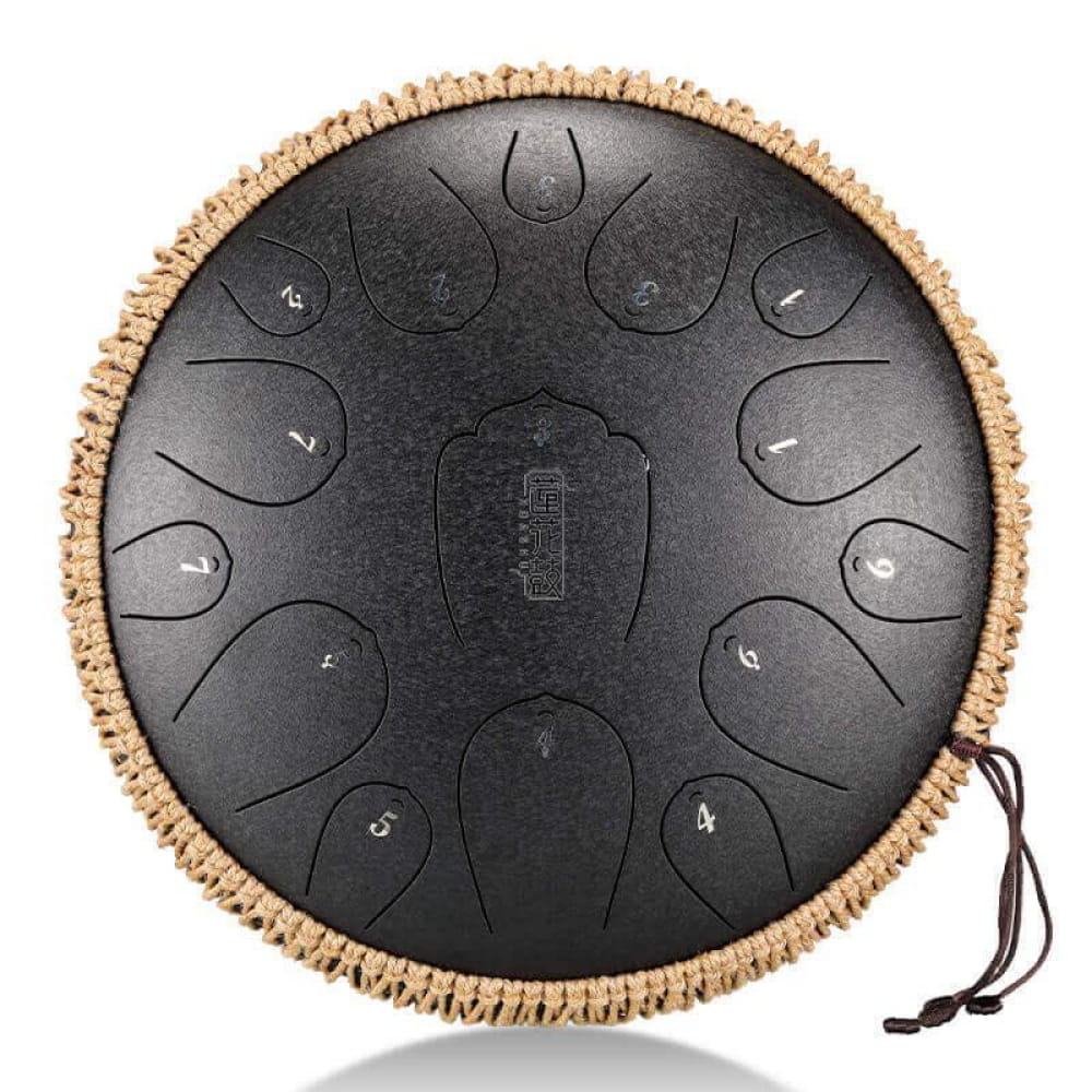 14-Inch Carbon Steel Tongue Drum 15-Note D Key Instrument - 14 Inches/15 Notes (D Major) / Obsidian