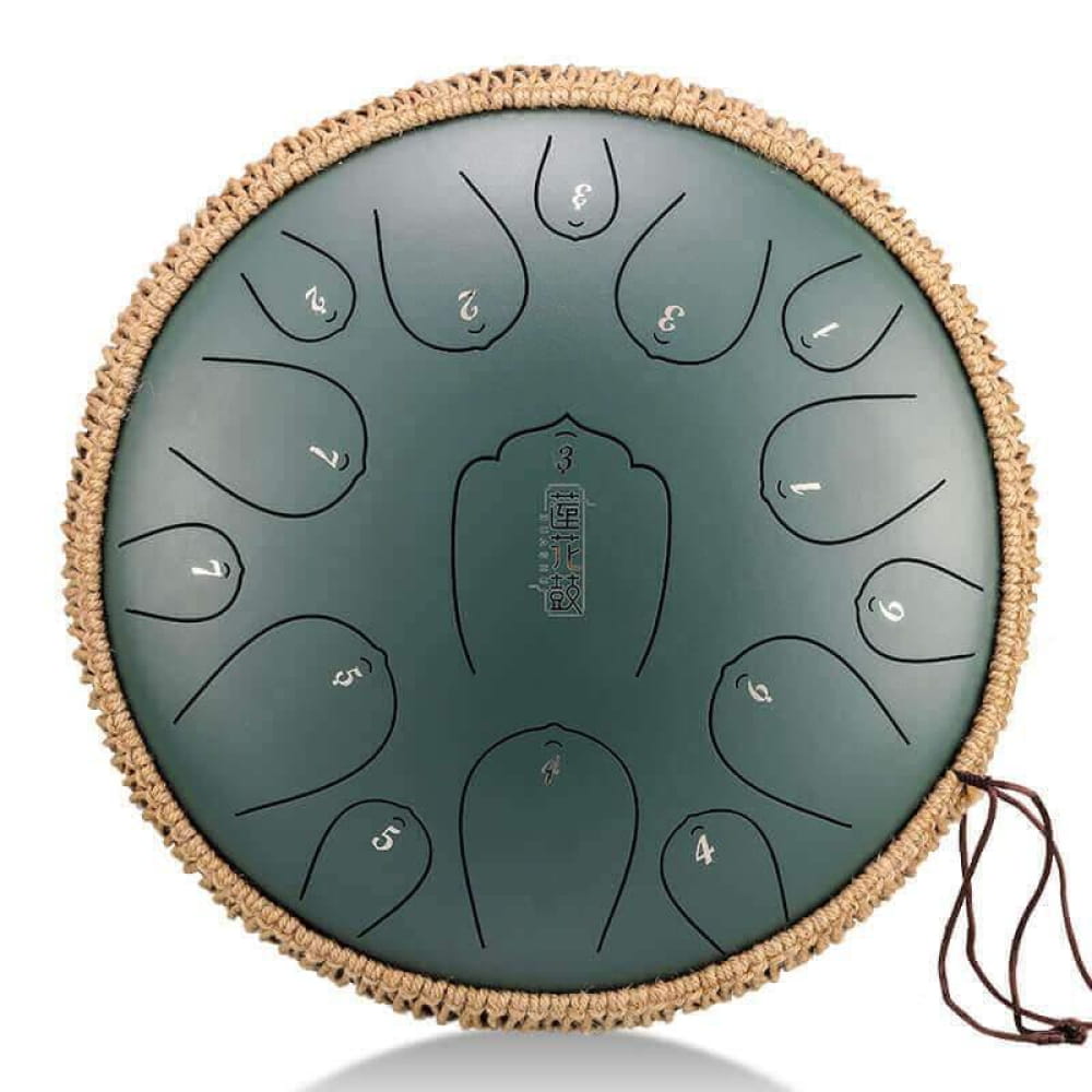 14 Inch Carbon Steel Tongue Drum 15 Notes in C Key - 14 Inches/15 Notes (C Major) / Dark Green