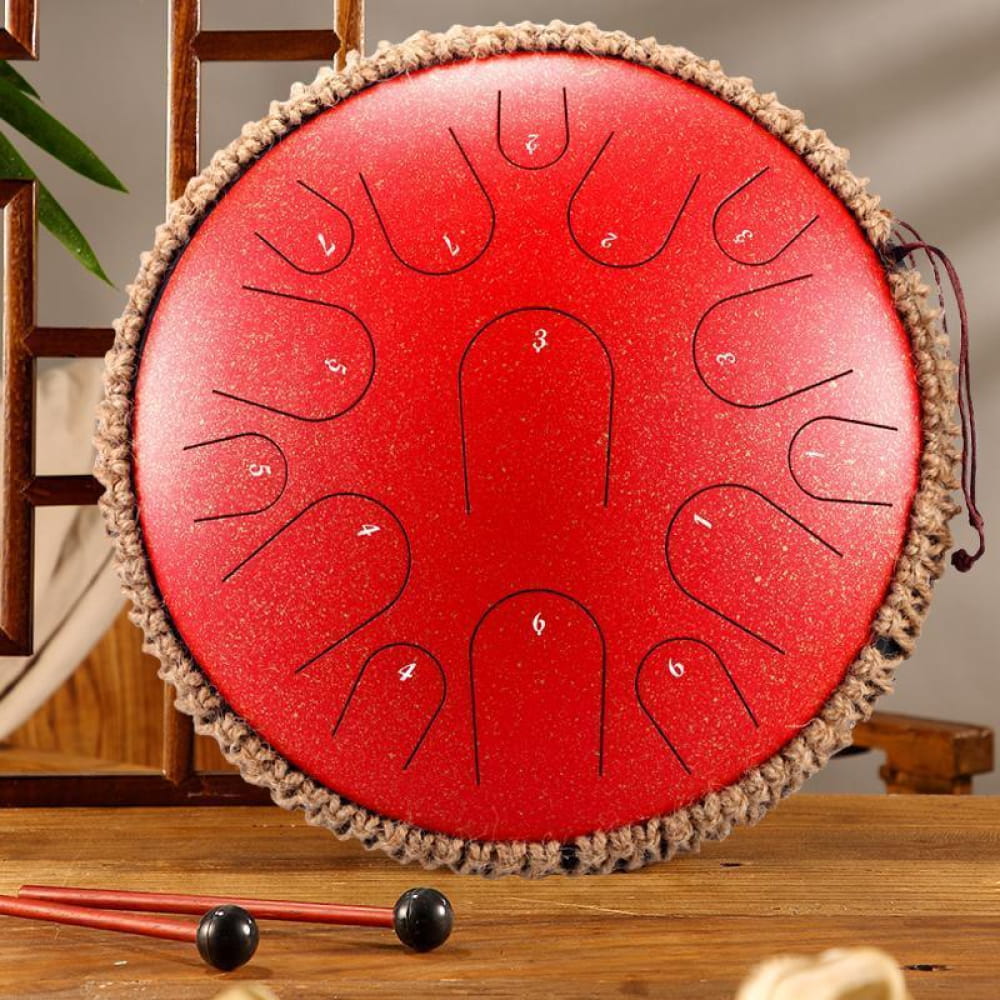 14’ Professional 15-Note C/D Major Steel Tongue Drum - 14 Inches/15 Notes (C Major) / Spotted Red