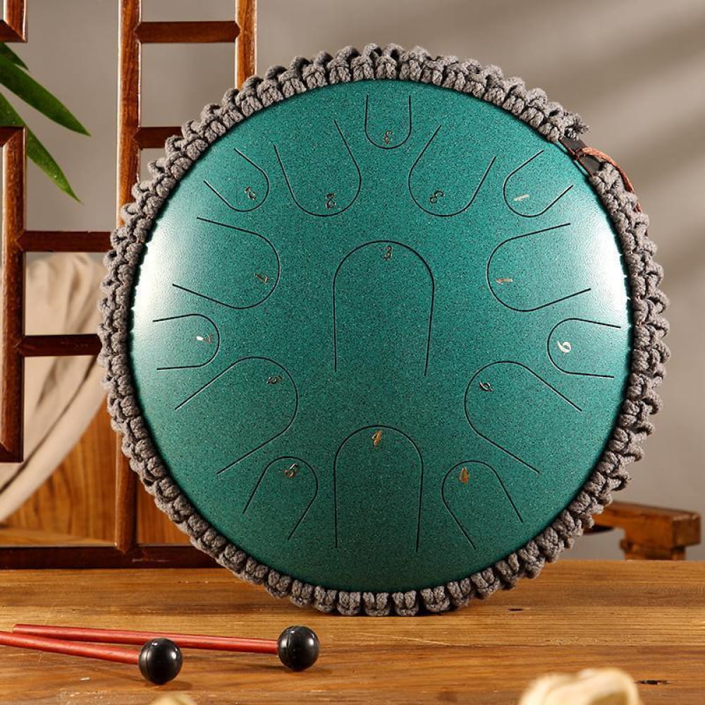 14’ Professional 15-Note C/D Major Steel Tongue Drum - 14 Inches/15 Notes (C Major) / Stone Green