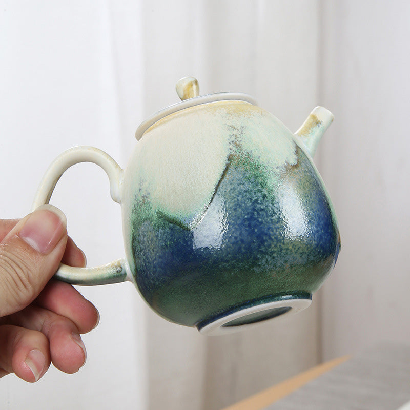 230ml Ceramic Gongfu Teapot in Green Beige for Zen Decor