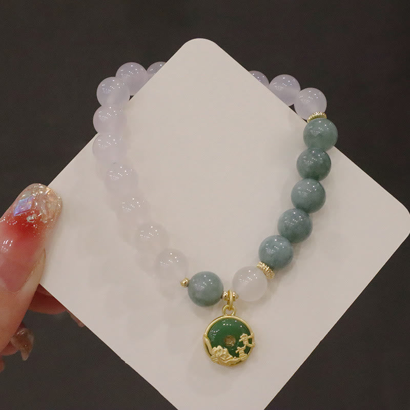White Agate Jade Protection Bracelet 8mm with Lotus Peace Buckle