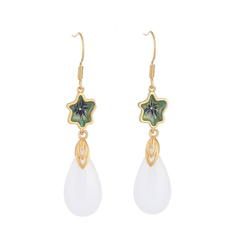 White Jade Luck Drop Earrings for Protection & Happiness